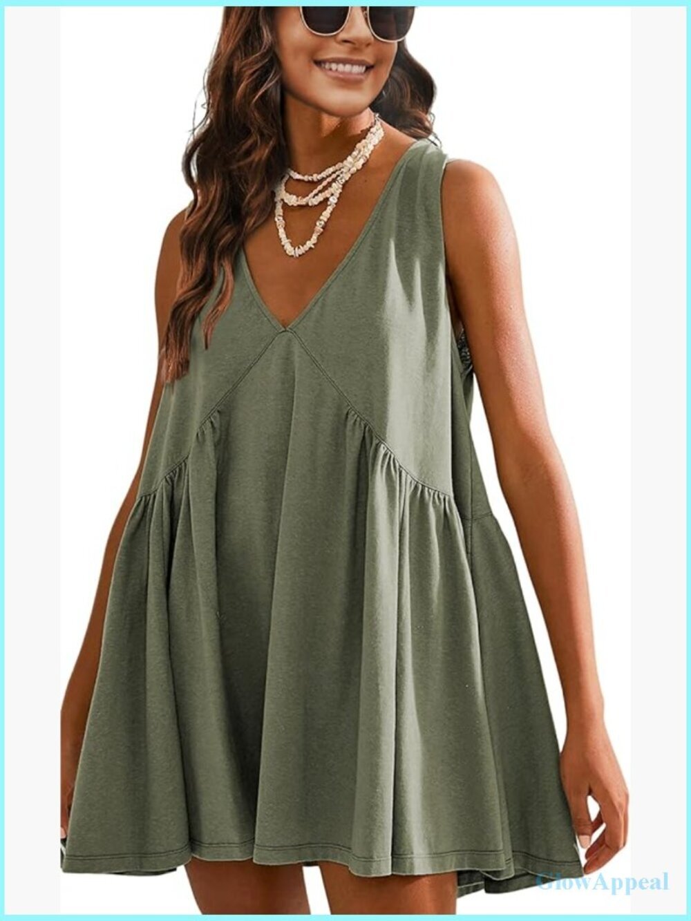 Womens Sleeveless V-Neck Mini Sundress with Pockets